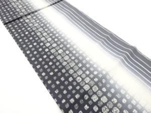 縞に幾何学模様織出し全通洒落袋帯